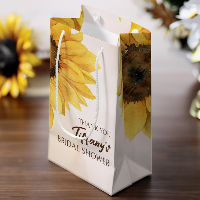 Sacola Para Presentes Pequena Bolsa de presente de chá de girassol (Sunflower bridal shower shower favor gift bag)