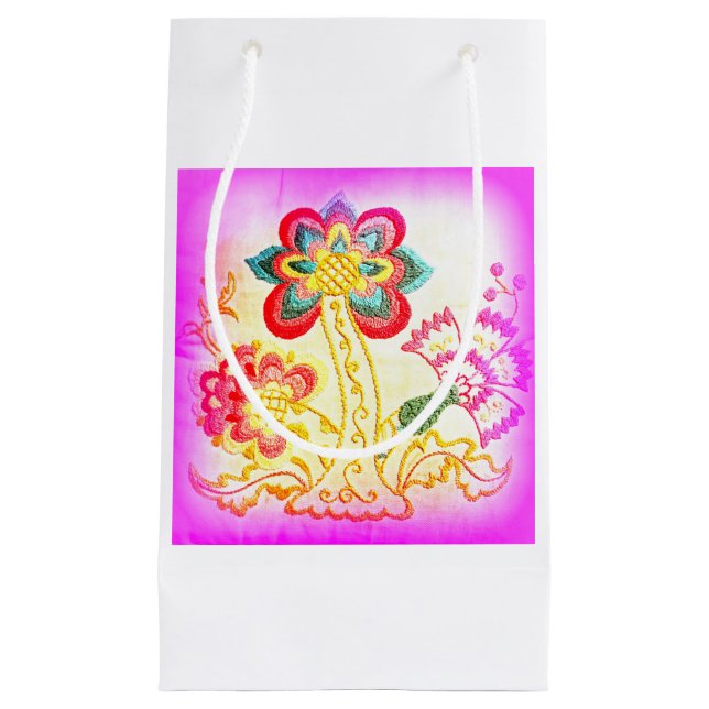 Sacola Para Presentes Pequena bolsa de presente de palmeira rosa (Frente)