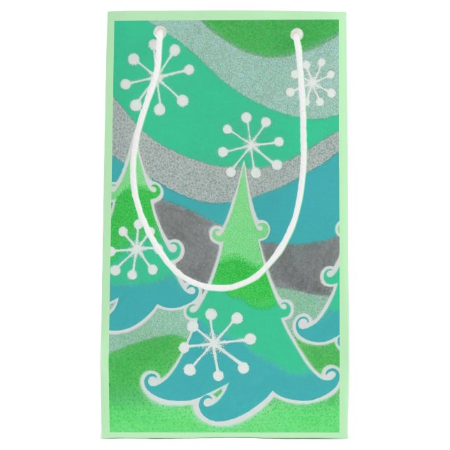 Sacola Para Presentes Pequena Bolsa de presente verde das árvores de inverno peq (Frente)