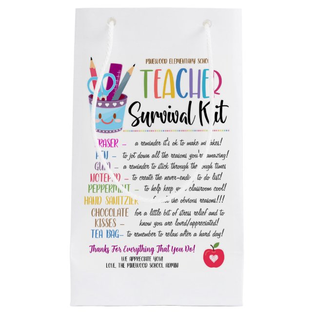 Sacola Para Presentes Pequena Bolsa de presentes do kit de sobrevivência do prof (Frente)
