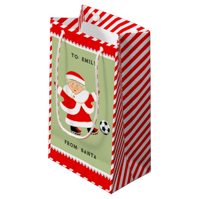 Sacola Para Presentes Pequena Bolsa Pequena de Natal de Futebol (Frente inclinada)
