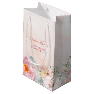 Sacola Para Presentes Pequena Bombas e Chá de fraldas de queda das flores rosa e