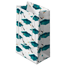 Sacola Para Presentes Pequena Boné de formatura Teal com Confetti