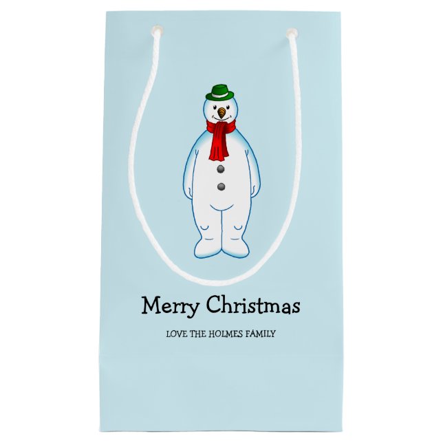 Sacola Para Presentes Pequena Boneco de Neve Alegre (Frente)