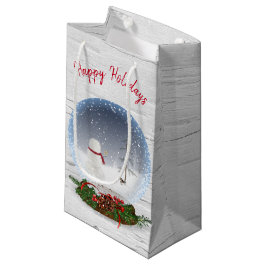 Sacola Para Presentes Pequena Boneco de Neve no Globo de Neve de Natal no Bétula