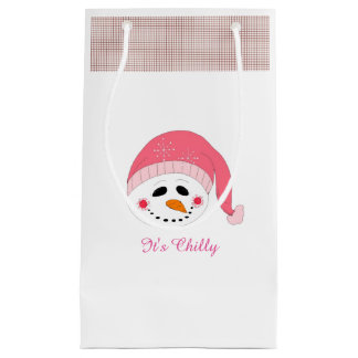 Sacola Para Presentes Pequena Boneco de Neve Sorridente com Dito de Inverno