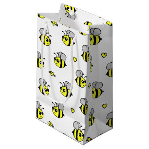 Sacola Para Presentes Pequena Bonito Bumble o branco do teste padrão da abelha