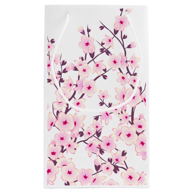 Sacola Para Presentes Pequena Bonito florescimento branco rosa (Verso)