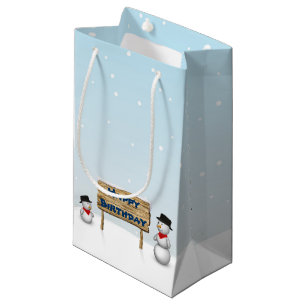Sacola Para Presentes Pequena Bonitos Snowmen desejando Parabéns