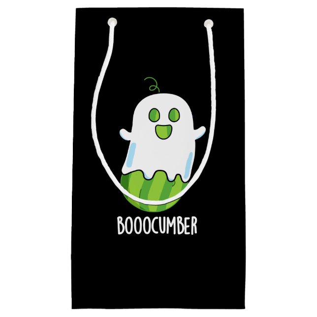 Sacola Para Presentes Pequena Booocumber Funny Ghost Cucumber Pun Dark BG (Frente)
