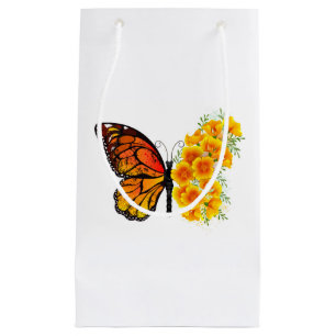 Sacola Para Presentes Pequena Borboleta Flor com Papagaio Amarelo da Califórnia
