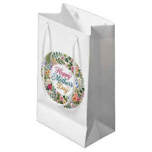 Sacola Para Presentes Pequena Bordado Falso Floral Feliz Dia das Mães