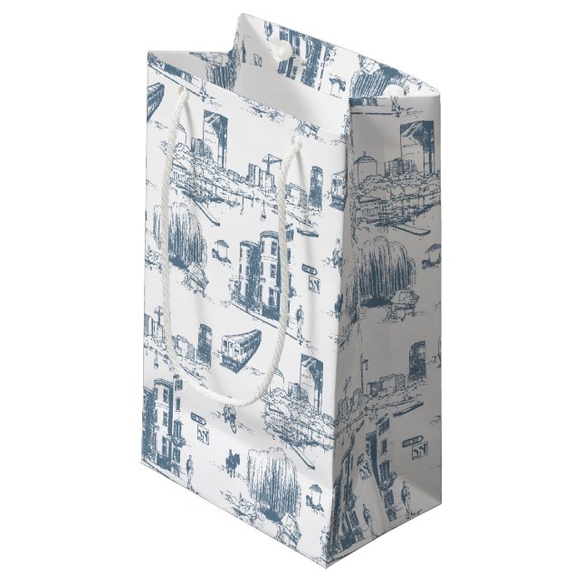 Sacola Para Presentes Pequena Boston Toile Blue Gift Bag (Frente inclinada)