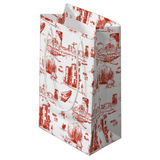 Sacola Para Presentes Pequena Boston Toile Red Gift Bag