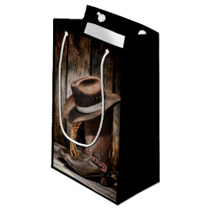 Sacola Para Presentes Pequena botas de vaqueiro de madeira do celeiro do marrom