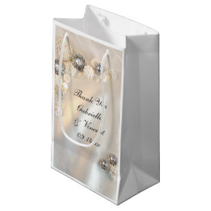 Sacola Para Presentes Pequena Botões brancos da pérola e do diamante que Weddi