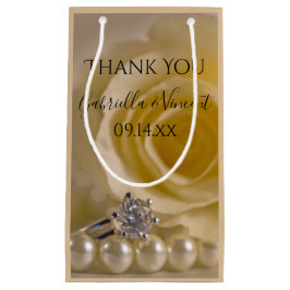 Sacola Para Presentes Pequena Branca Rose, Ring e Pearls Casamento Obrigado