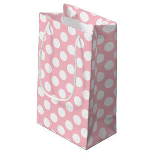Sacola Para Presentes Pequena Branco em Bolinhas de tamanho grande cor-de-rosa
