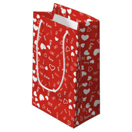 Sacola Para Presentes Pequena Brancos com Amor e Corações - Saco de Presente Pad