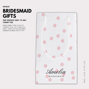Sacola Para Presentes Pequena Bridesmaid de Bolinhas Rosa Elegante Moderna