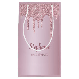 Sacola Para Presentes Pequena Bridesmaid Personalizada com Glitter Dourado Glam 