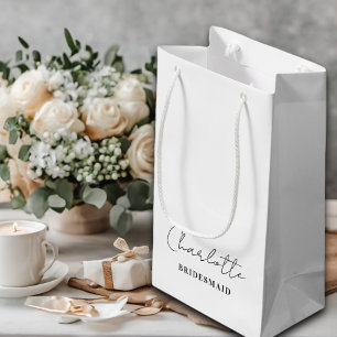 Sacola Para Presentes Pequena Bridesman   Manuscrito Minimalista Branco