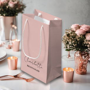 Sacola Para Presentes Pequena Bridesman Rosa de Script Minimalista Dourado
