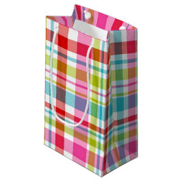 Sacola Para Presentes Pequena Bright Rainbow Plaid Checkered Pattern