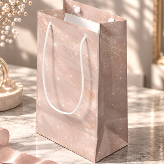 Sacola Para Presentes Pequena Brilho Bege Champagne Elegante