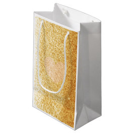 Sacola Para Presentes Pequena Brilho Dourado Falso Com Coração