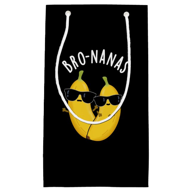 Sacola Para Presentes Pequena Bro-nanas Fruta Engraçada Banana Piada BG Escuro (Frente)