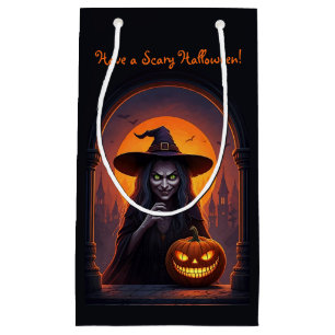 Sacola Para Presentes Pequena Bruxa Assustadora do Halloween e Pumpkin Louco