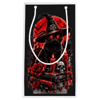Sacola Para Presentes Pequena Bruxa Gótica Gato Preto Halloween Caveira Vela Des