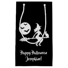 Sacola Para Presentes Pequena Bruxa Num Cavo Preto E Branco Feliz Halloween