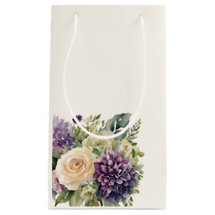 Sacola Para Presentes Pequena Buquê De Flor Púrpura A Aquarela- Casamento