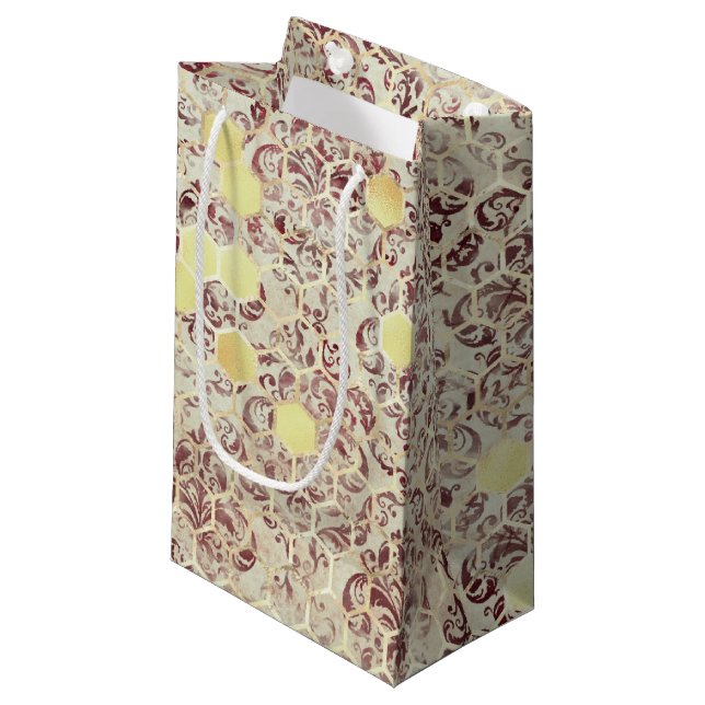 Sacola Para Presentes Pequena Burgundy Bee Series Design Dez (Frente inclinada)