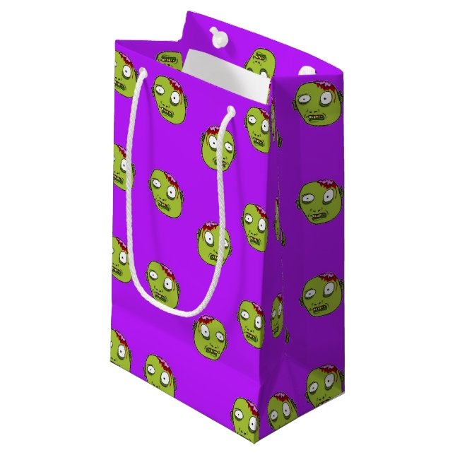 Sacola Para Presentes Pequena Cabeça de zumbi louca em roxo (Frente inclinada)