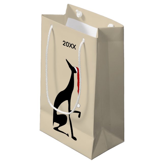 Sacola Para Presentes Pequena Cachorro com Papai Noel no Natal (Frente inclinada)