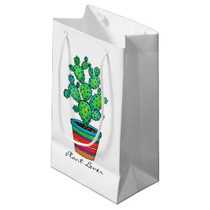 Sacola Para Presentes Pequena Cacto lindo da aguarela no pote bonito