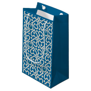 Sacola Para Presentes Pequena Cadeias de margarida bonito no saco azul de presen