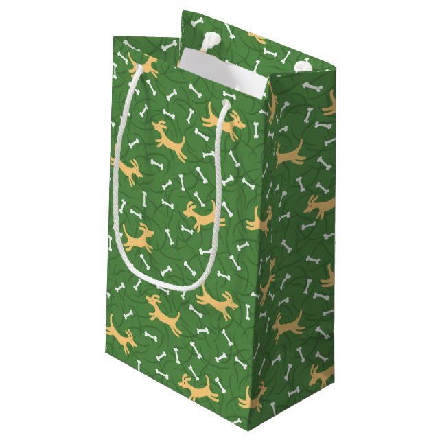 Sacola Para Presentes Pequena cães afortunados com fundo dos ossos (Verso inclinado)