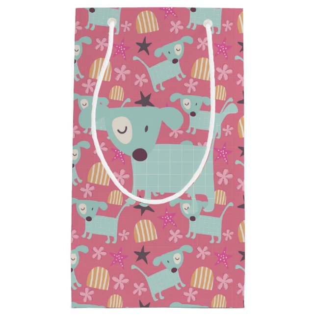 Sacola Para Presentes Pequena Cães, Estrelas e Flores (Frente)
