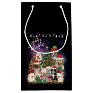 Sacola Para Presentes Pequena Cães Feliz Natal Luz