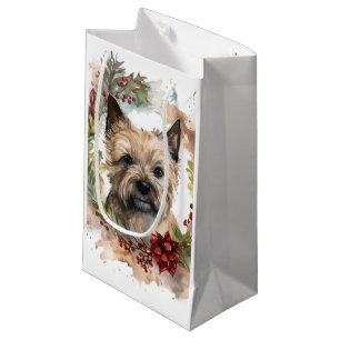 Sacola Para Presentes Pequena Cairn Terrier Christmas Wreath Festivo Pup