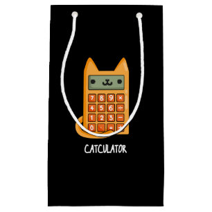 Sacola Para Presentes Pequena Calculadora Engraçada De Gato Pun Dark BG