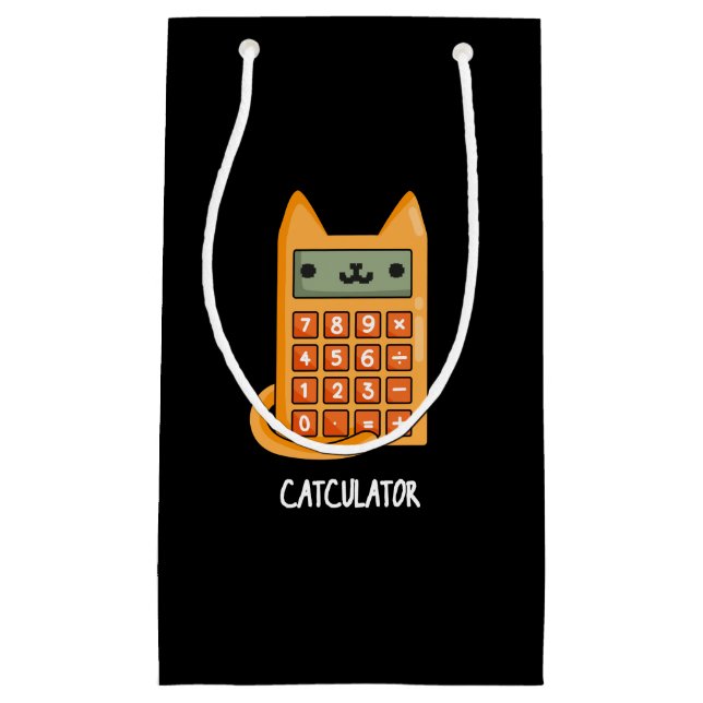 Sacola Para Presentes Pequena Calculadora Engraçada De Gato Pun Dark BG (Frente)
