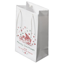 Sacola Para Presentes Pequena Caminhão de Natal Retro Vermelho e Verde