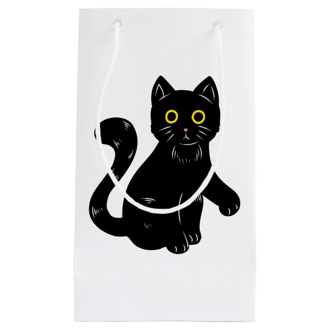 Sacola Para Presentes Pequena Camiseta do Dia das Bruxas de Gato Negro (Frente)