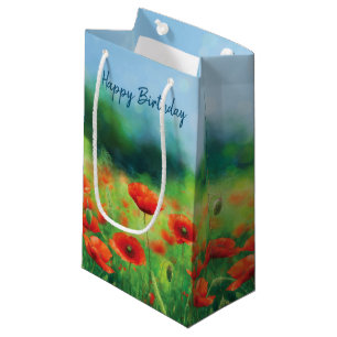 Sacola Para Presentes Pequena Campo Colorido com Pequeno Saco-Presente de Poppie