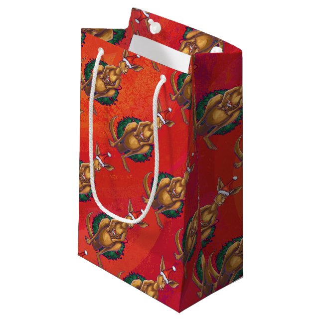 Sacola Para Presentes Pequena Canguru de Natal Vermelho (Frente inclinada)